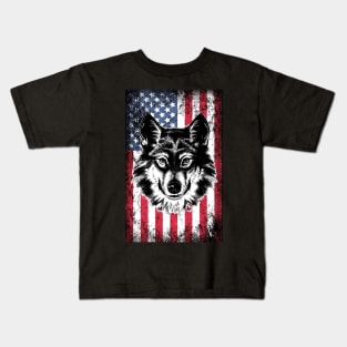 Patriotic Siberian Husky American Flag Kids T-Shirt